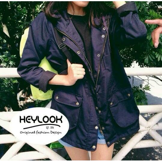 ORIGINAL SIMPLE PARKA HEYLOOK NAVY JAKET BOMBER WANITA TERBARU HOODIE