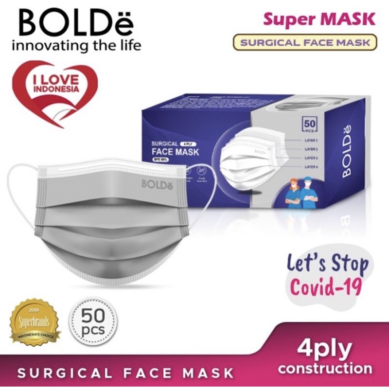 BOLDe Masker Medis 4 lapis isi 50 pcs / box | Masker surgical sudah kemenkes RI