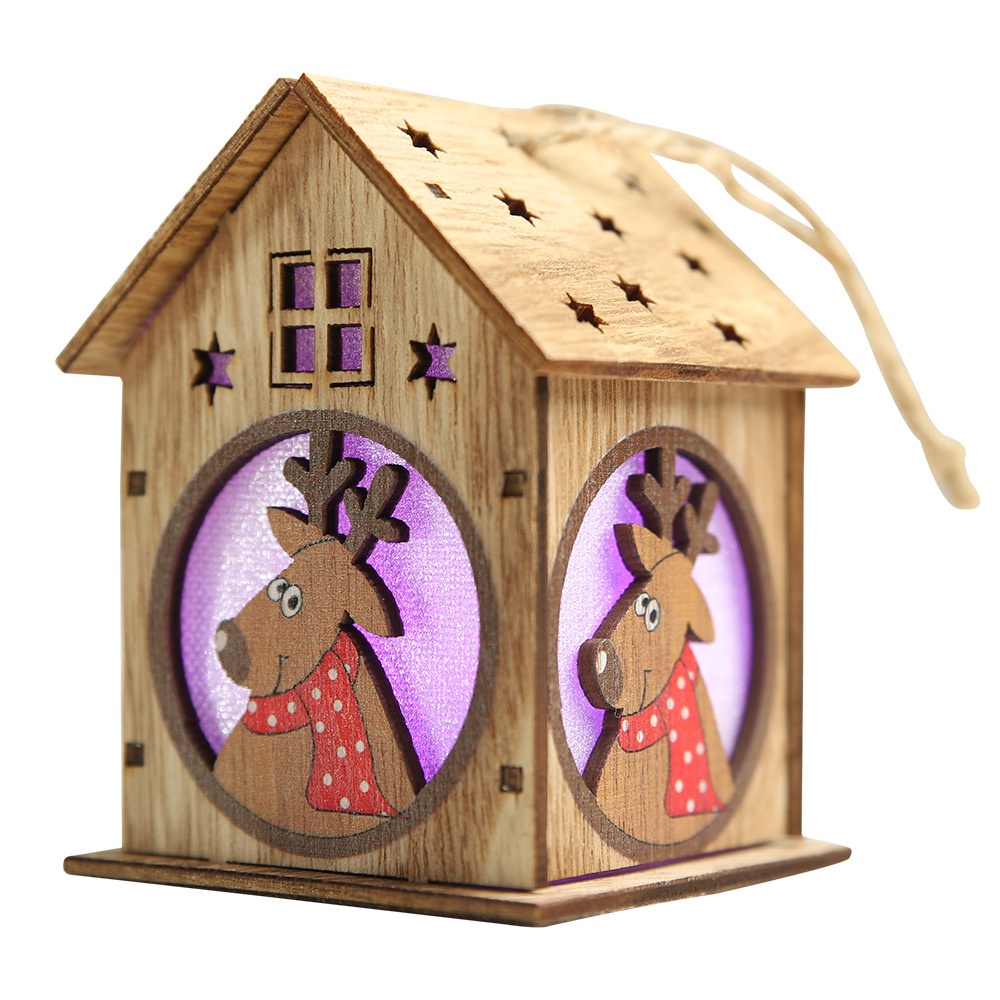 Hiasan Lampu Rumah Kayu Hiasan Pohon Natal Hiasan Christmas Lamp Wooden House Dekorasi Rumah