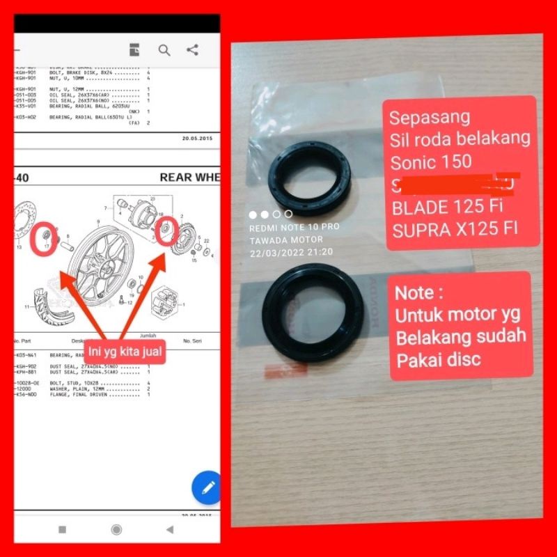 SIL SEAL RODA BELAKANG HONDA SONIK 150..BLADE 125.1psg 26x37x6 dan 27x40x4,5