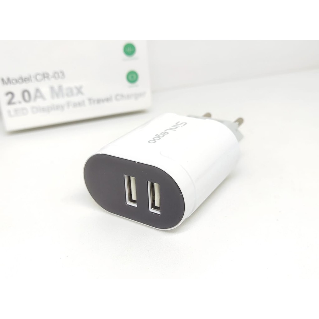 SINLEGOO CR-03 Head Charger 2 USB 2.0A with LED Digital Display Fast Travel Charger GARANSI 1 TAHUN