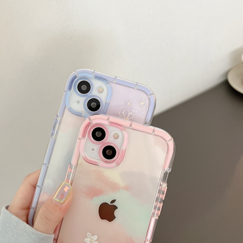 Bersinar Pada Malam Hari Bercahaya Soft Case untuk IPhone Xr Xs Max Ip Apple IPhone 11 12 13 14 Pro Max Wanita Lucu INS Cover Ungu Merah Muda Gradien Awan Bintang Casing