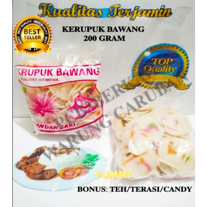 

@200GR KERUPUK BAWANG SUPER PANDAN SARI BONUS TEH/TERASI/CANDY