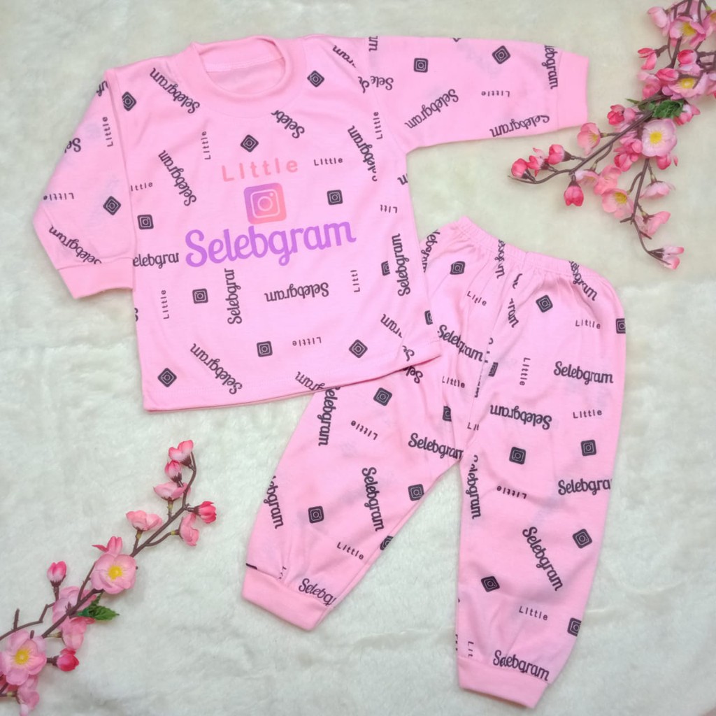 SS#181 Setelan Baju Panjang Bayi Motif Sosialita / Selebgram / Piyama Baju Tidur Anak 3-12bulan