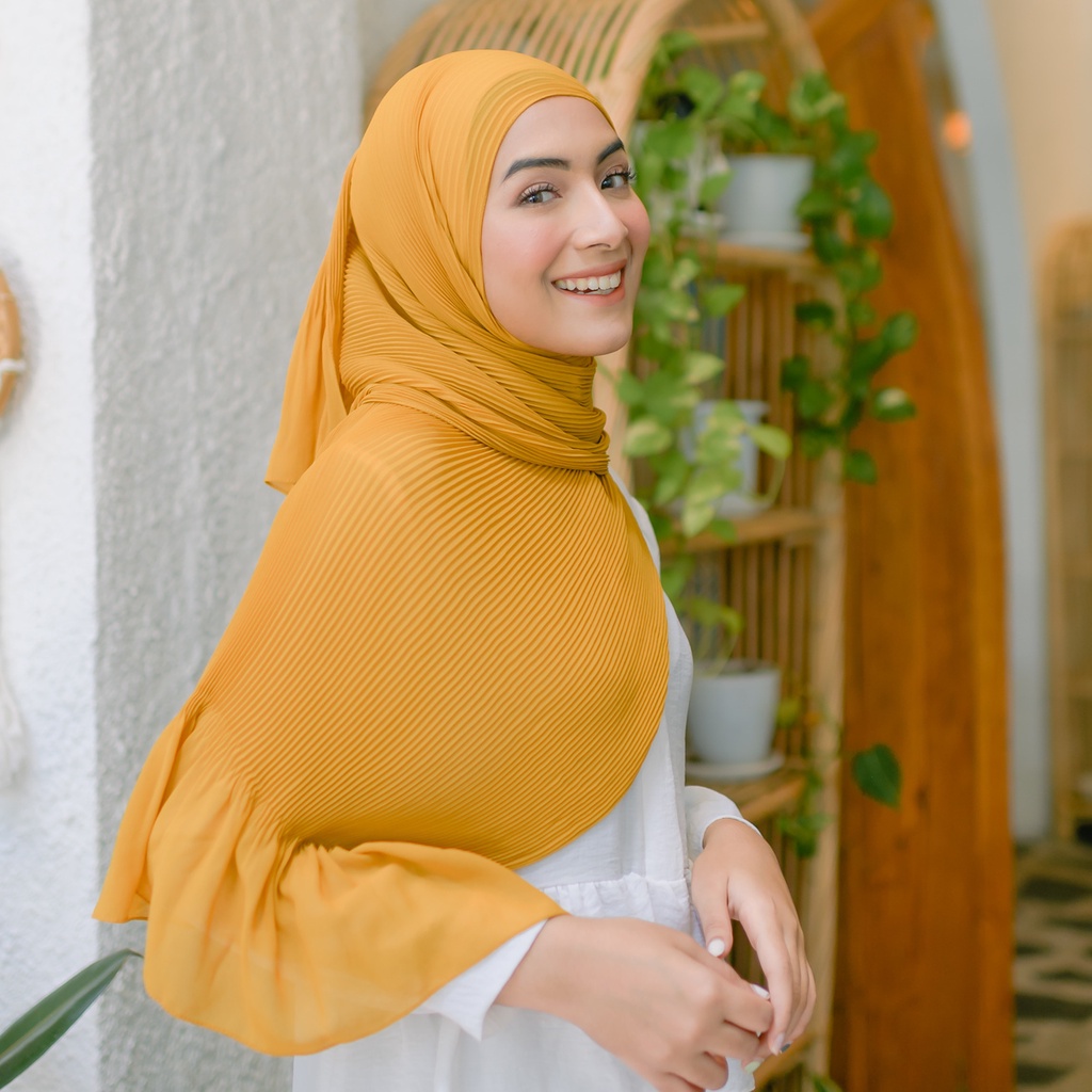 Lozy Hijab - Bawal Pleats Shawl ( Pashmina Plisket )-Mustard
