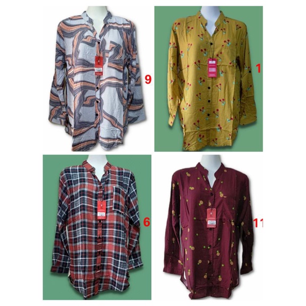 Kemeja cewek Tunik Three coins full kancing original