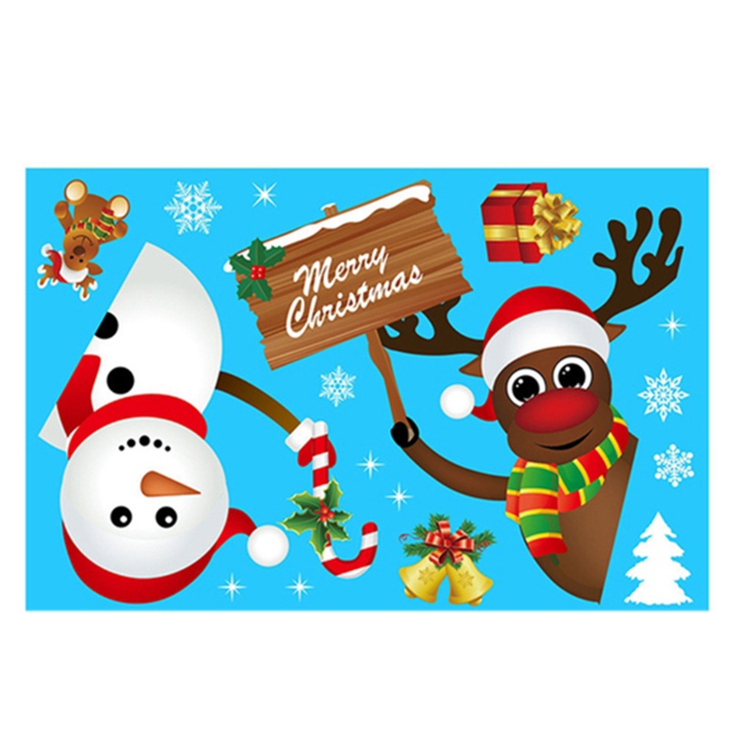 Stiker Dinding Jendela Desain Santa Claus Snowman Untuk Dekorasi Rumah