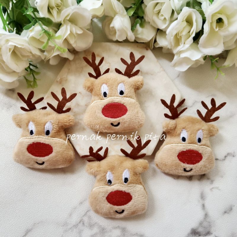 Boneka Kepala Rusa Natal 5x5cm | Deer Christmas Aplikasi Hiasan DIY Kerajinan Bando Bros Jepit Rambu