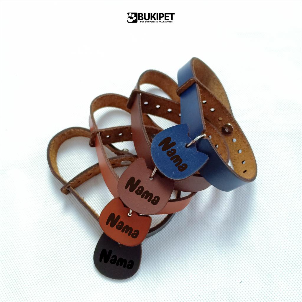 Kalung kucing kulit asli custom nama murah premium - LEANECK