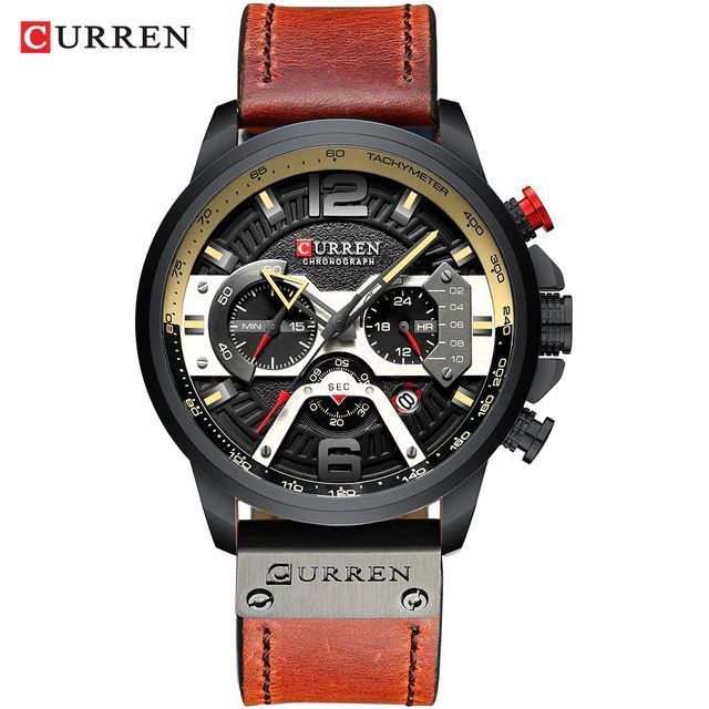 CURREN 8329 Jam Tangan Pria Analog Tali Kulit Chronograph Aktif WATCHKITE WKOS