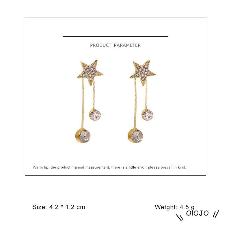 Anting Tusuk Gantung Temperament Bahan Sterling Silver 925 Desain Bintang + Rumbai Untuk Wanita - ol2