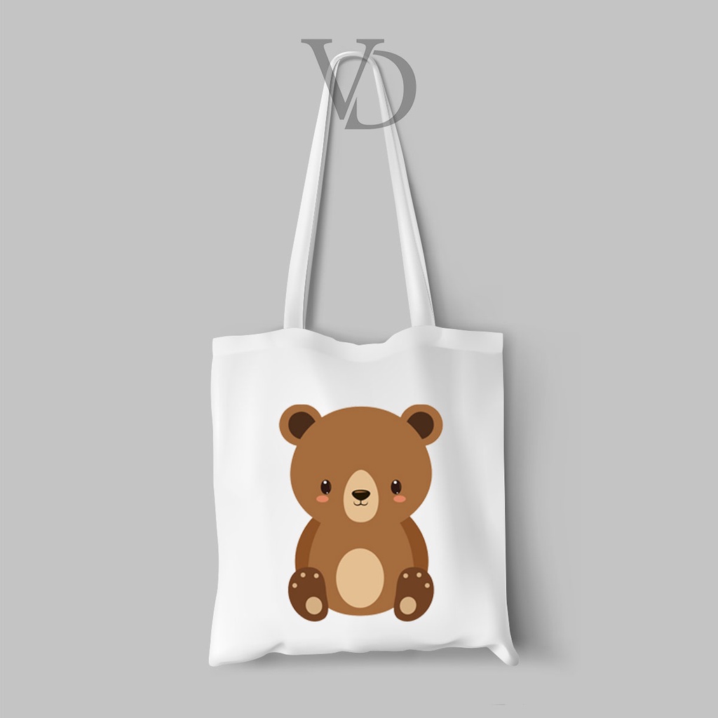 TOTE BAG KANVAS MOTIF beruang lucu / cute bear TOTE BAG / TAS BELANJA