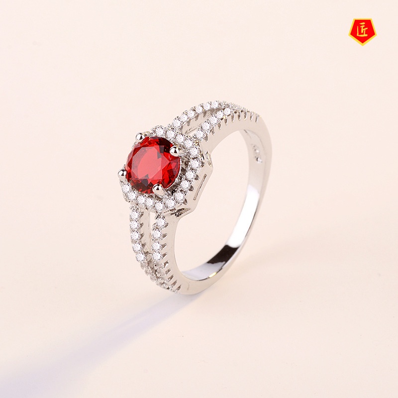 [Ready Stock]Luxury High-End Micro-Inlaid Colored Gems Silver Ring