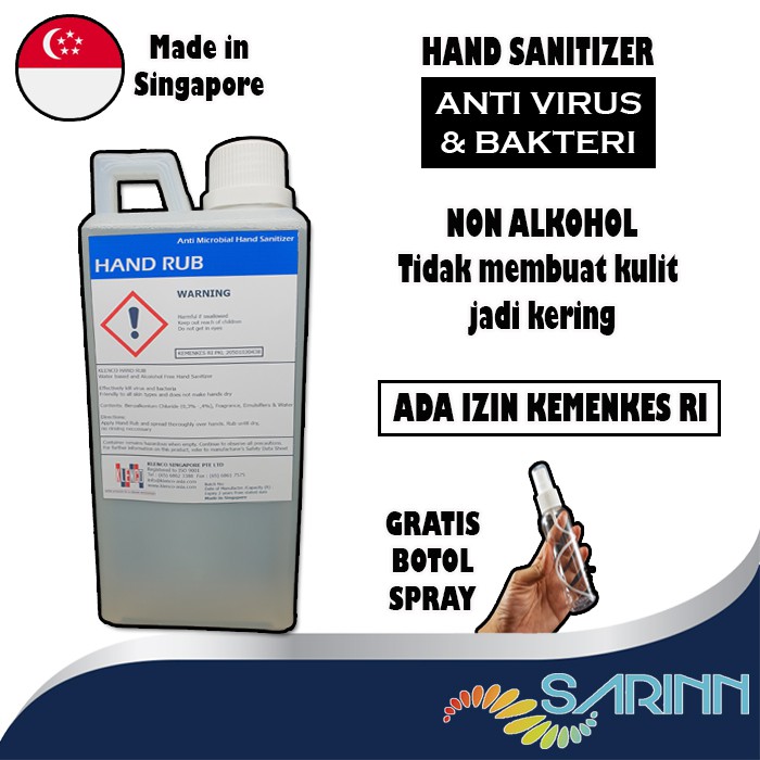 HAND SANITIZER NON ALKOHOL TDK MEMBUAT KULIT KERING SPRAY DEPKES KLENCO HAND RUB MADE IN SINGAPORE