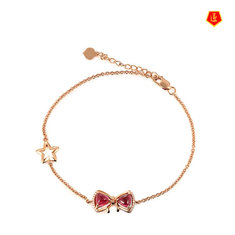 [Ready Stock]Simple 18K Ruby Bow Star Bracelet