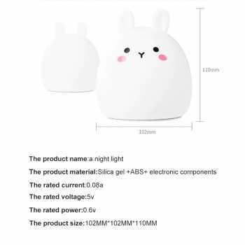 Lampu tidur bayi karakter kartun kelinci sangat lembut aman digigit bayi cartoon Lampu Tidur Bayi Lucu LED RGB Light Model Kelinci lampu tidur anak kamar tidur pajangan Cute Rabbit Night Light 9 Colors Silicone USB Rechargeable Touch for Kids Baby