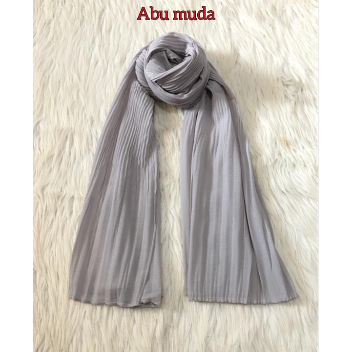 Premium PASHMINA PLISKET DUYUNG CERUTY Uno AZARA Ori Hijab Jilbab Pasmina 180x75cm-ABU MUDA