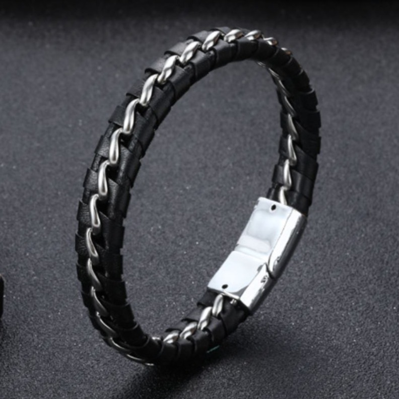 Gelang Kulit Leather Gesper Magnetik Premium GK/P - Aksesoris Fashion Bracelet Pria - Leather Kulit