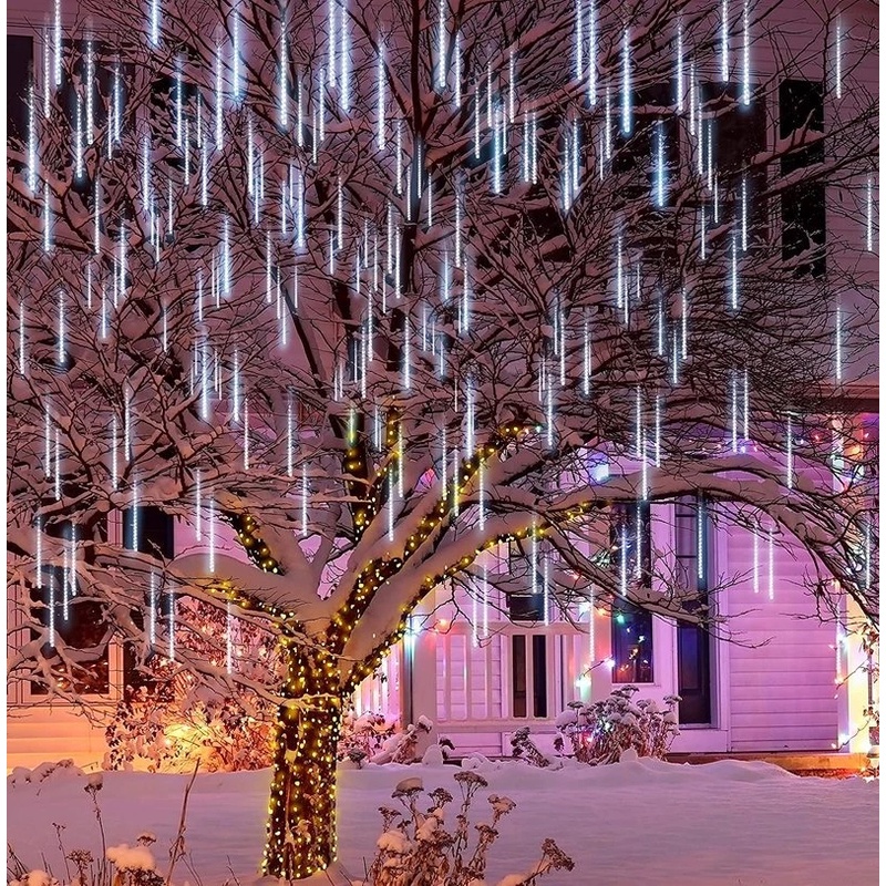 [8Pcs/Set 30CM LED Meteor Shower Rain Lights] [Waterproof Falling Raindrop Fairy String Light for Christmas Holiday Party Patio Decor]