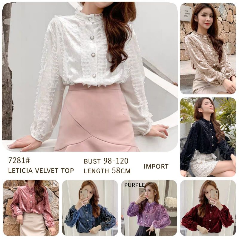 MDLV 7281 LETICIA VALVET TOP BLOUSE KOREA BLOUSE VELVET BLOUSE PREMIUM ATASAN IMPORT FASHION IMPORT