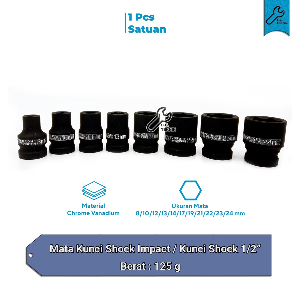 Impact Socket / Mata Kunci Sok Pendek Impact 1/2” [HONG TU]