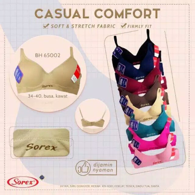 Bh Bra Sorex 65002 {Cup Sedang} Casual Comfort | Bra Busa Pakai Kawat | Basic |jpx