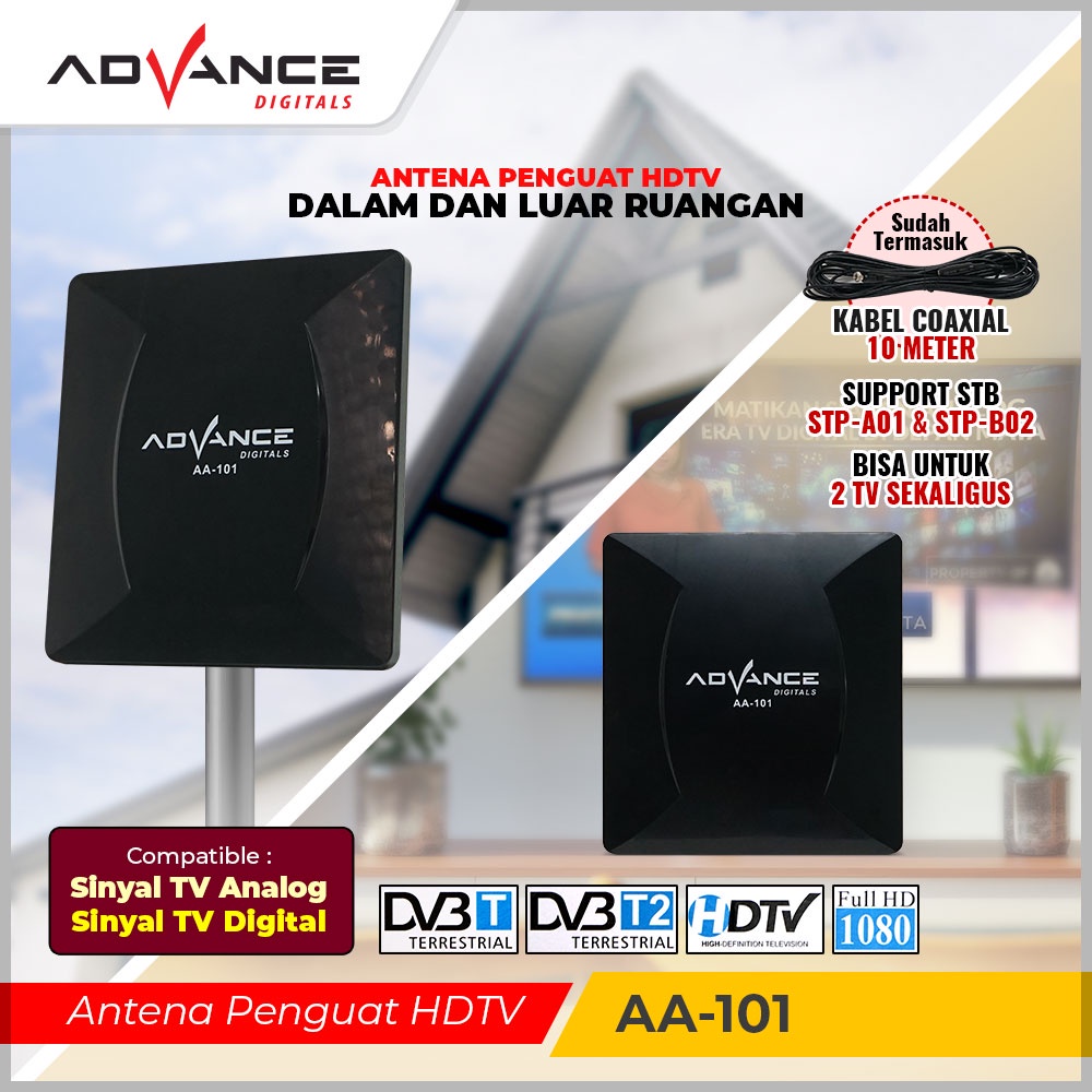 【Garansi 1 Tahun】Advance AA-101 Antena Indoor Outdoor Digital Analog Dalam DVB-T2 dan Luar Ruangan Cocok Untuk STB dan Tv Tahan Hujan dan Panas