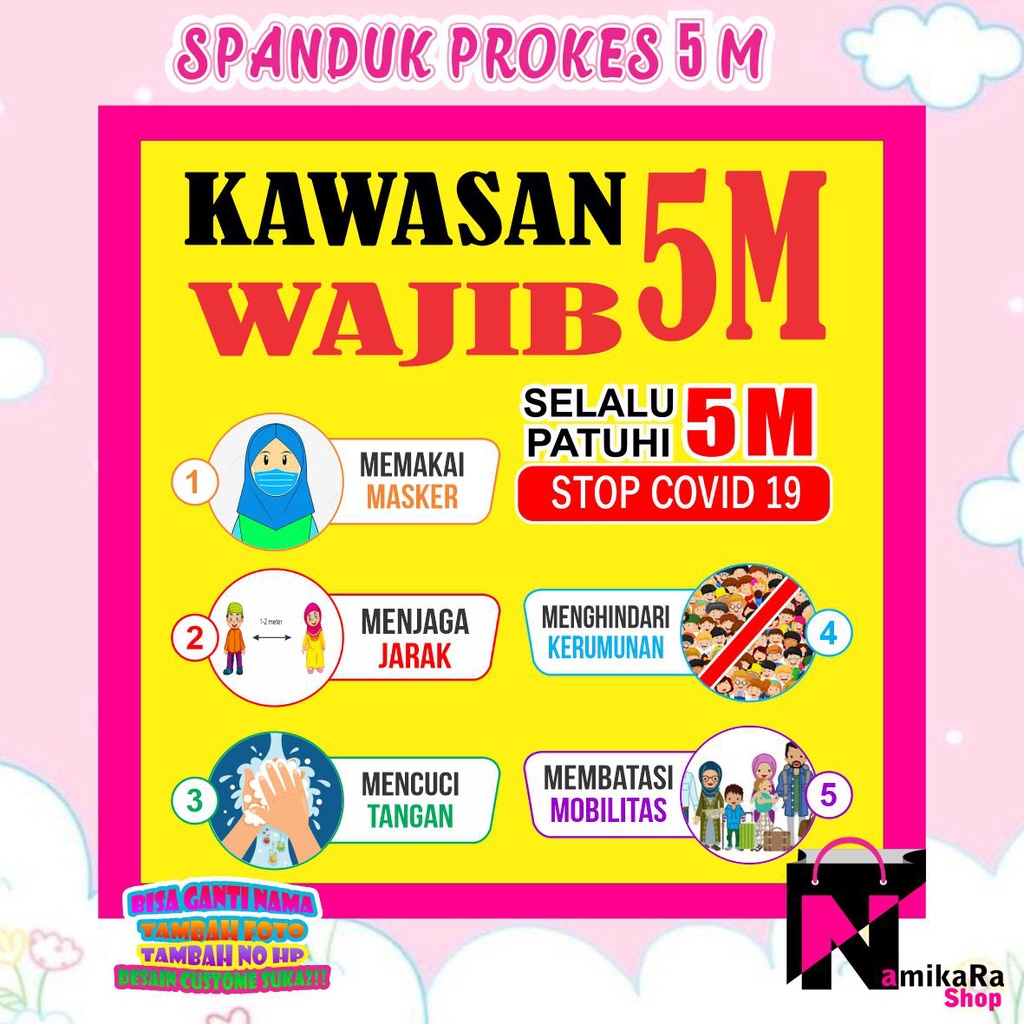 Spanduk Banner Backdrop Protokol Kesehatan TK, SD,MTS/ Banner COVID-19 / Spanduk Wajib Masker 5M