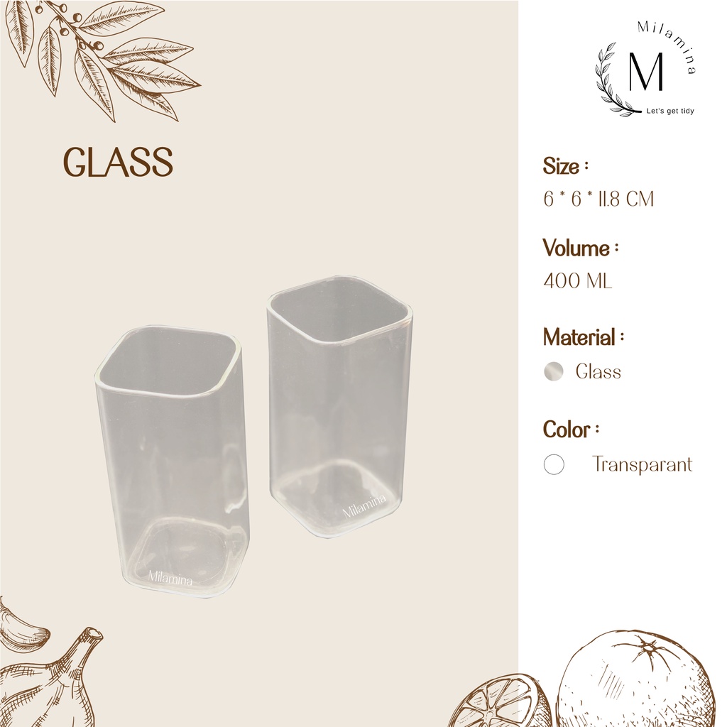Gelas Kaca Kotak Minimalis Satuan/ Gelas kaca estetik