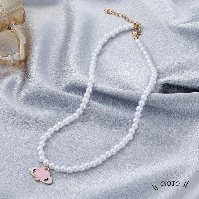 【COD】Kalung Rantai Dengan Liontin Hati + Planet Warna Pink Untuk Wanita