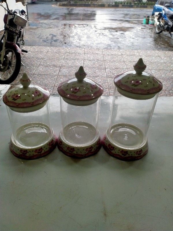 Toples Kaca Set / Keramik  Motif Isi 3set / Rosegarden Bistro 1833