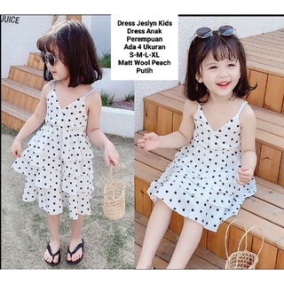 Dress Anak Perempuan Tali Pundak Motif Polkadot/Dress Jeslyn Kids 1-5 Tahun Matt Wool Peach