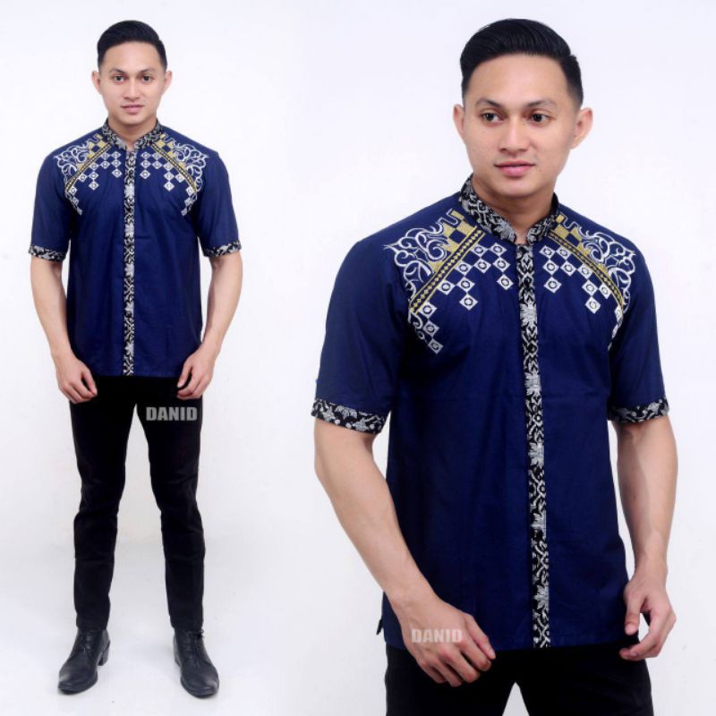 KEMEJA HEM BATIK KOMBINASI PRADA | KEMEJA BATIK PRIA LENGAN PENDEK | HEM BATIK PRIA LENGAN PENDEK KOMBINASI