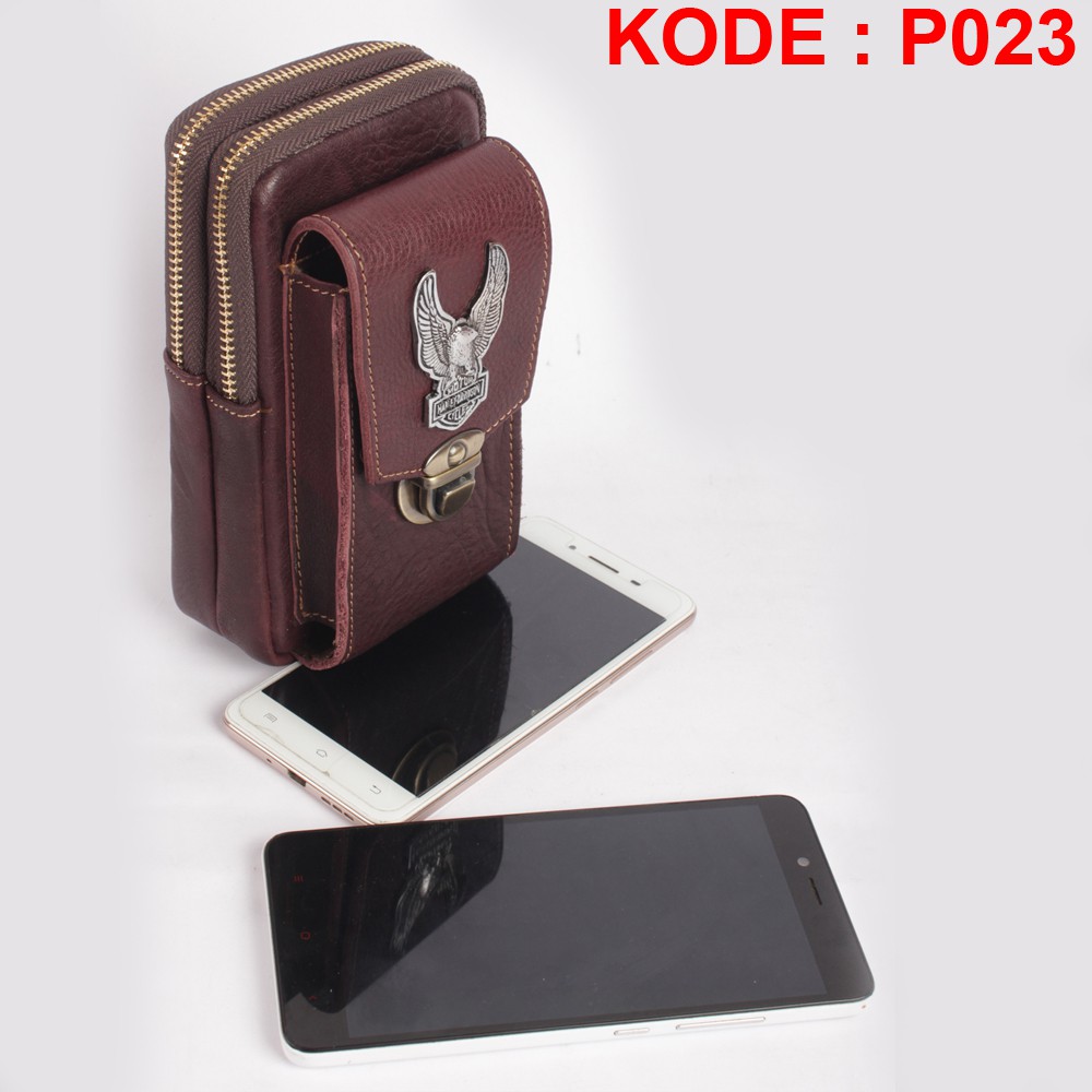 Tas Pinggang Harley Hitam coklat maroon Kulit Sapi Asli Handphone, Powerbank, Dompet, Dan Aksesoris