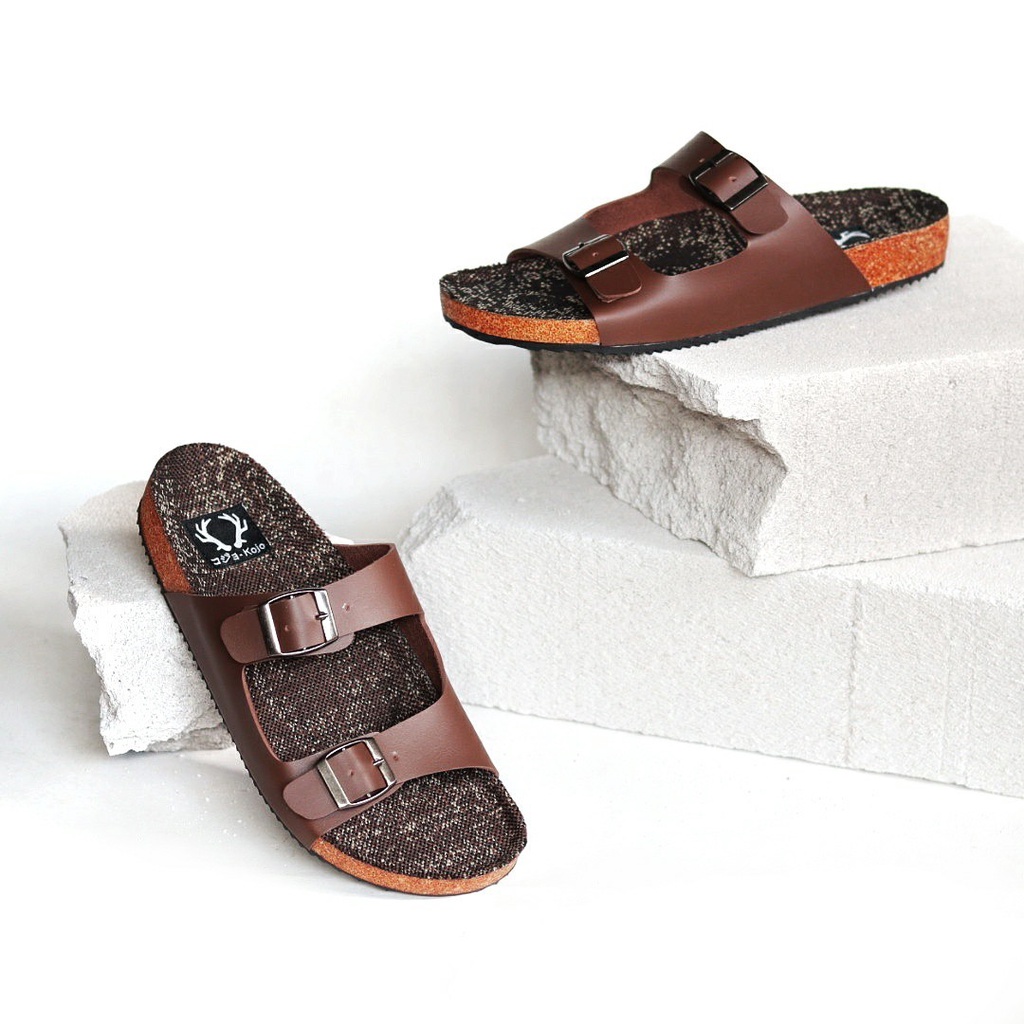 KOJO x KENICHI 2 - Sandal Pria Slide Cowok Casual Slop Distro Kulit PU Coklat Hitam Navy Original KOJO KENICHI 02