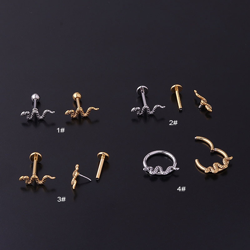 1pc Anting Tindik Tubuh / Hidung / Bibir Bentuk Ular 16Gauge