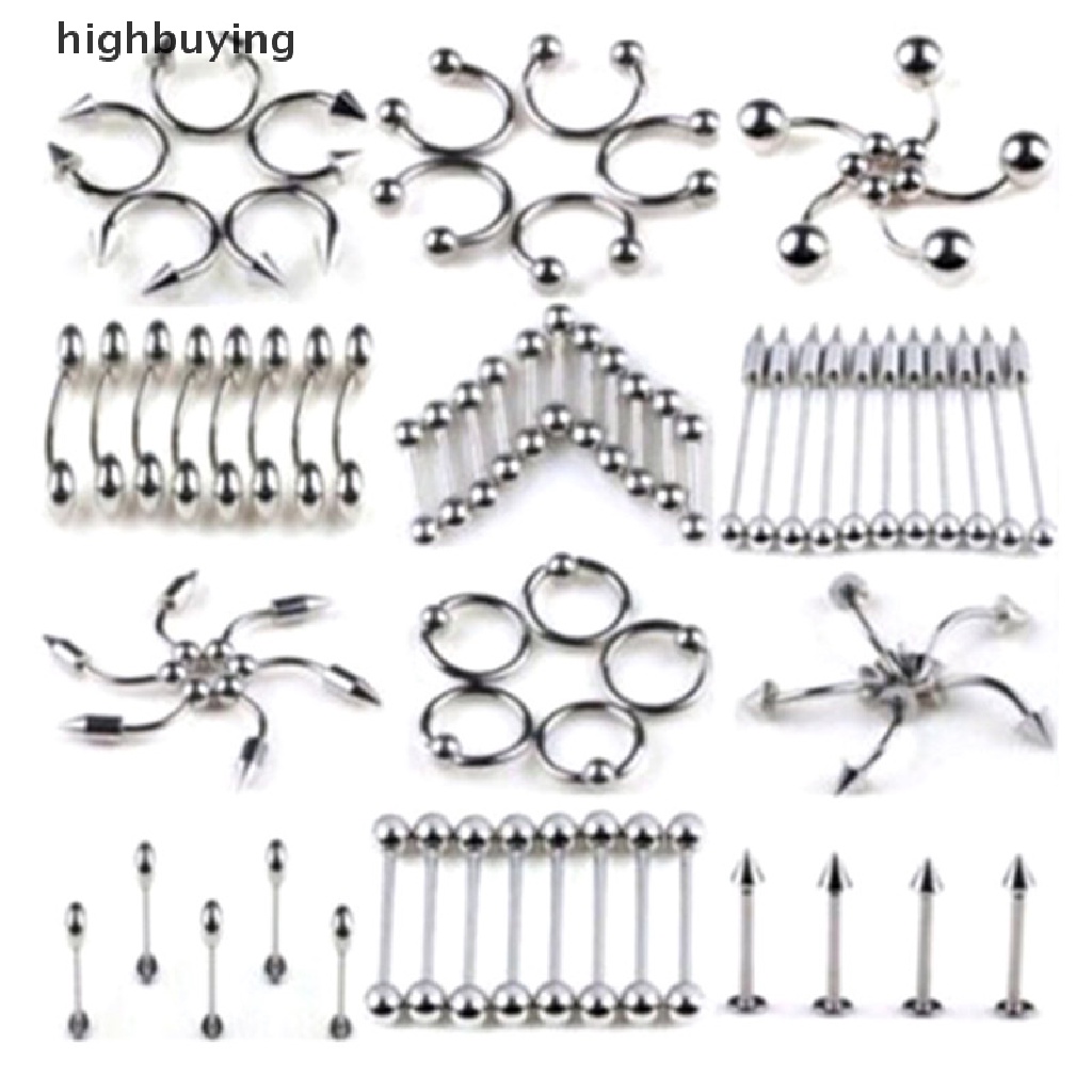 Hbid 60 / 85PCS Anting Tindik Lidah / Alis / Hidung / Perut Bahan Stainless Steel