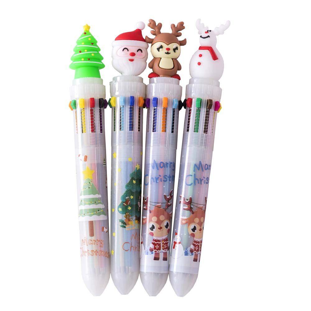 Ballpoint Natal Agustina Lucu 10warna Perlengkapan Menulis Handwriting Santa Claus Kantor Sekolah Pena Minyak