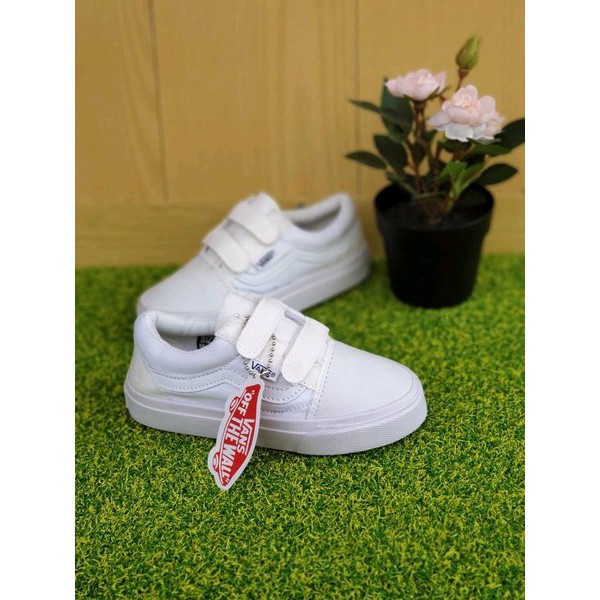 SEPATU ANAK VANS OLD SKOOL PEREKAT KIDS FULL WHITE 20-35 SEPATU PUTIH ANAK