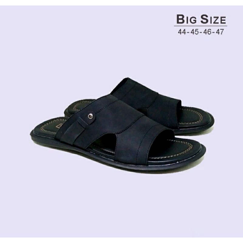 Sandal Slide Pria BIG SIZE 44-45-46-47 Sendal SLOP LANGKA cowo Ukuran BESAR JUMBO TURIS Hitam, 47