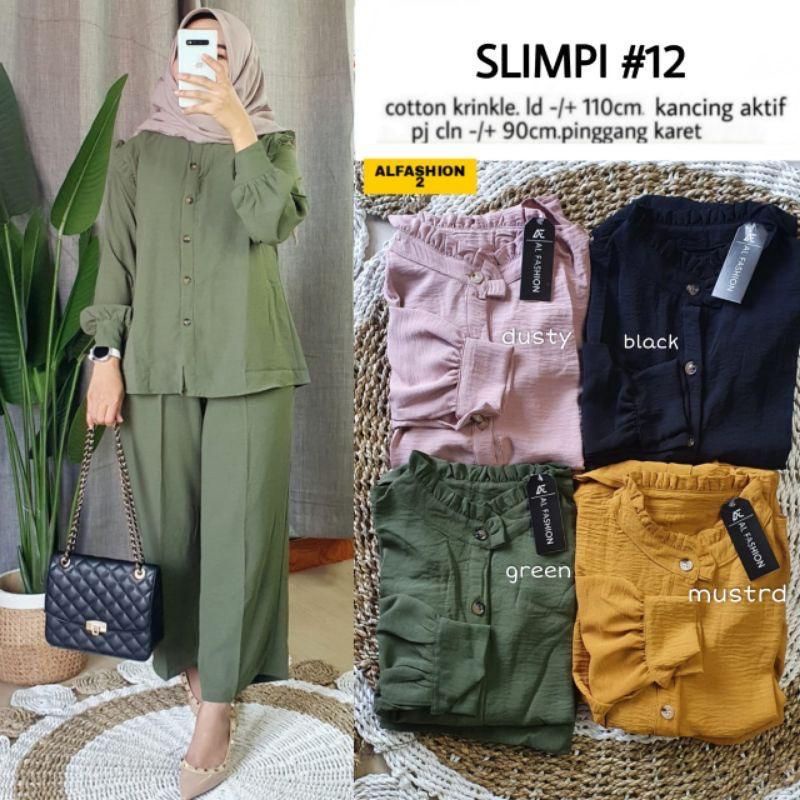 Slimpi Set Wanita Crinkle Airflow Best Seller Ld 110+ Kancing Aktif Free Masker