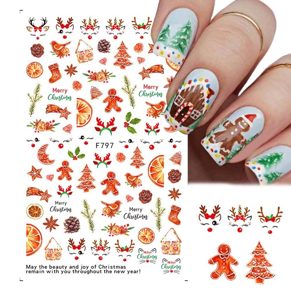 Mxbeauty Natal Stiker Kuku Elk Perekat Diri Daun Ikatan Simpul Burung Manikur Aksesoris Nail Art Dekorasi