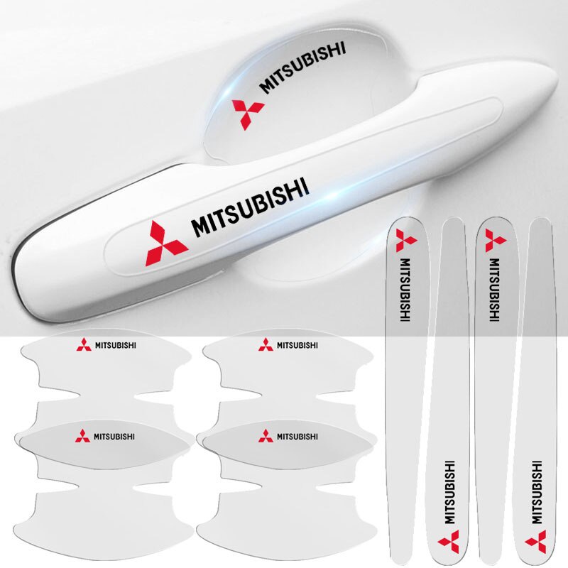 8Pcs Transparan Pegangan Pintu Mobil Stiker Pelindung Gores untuk Mitsubishi