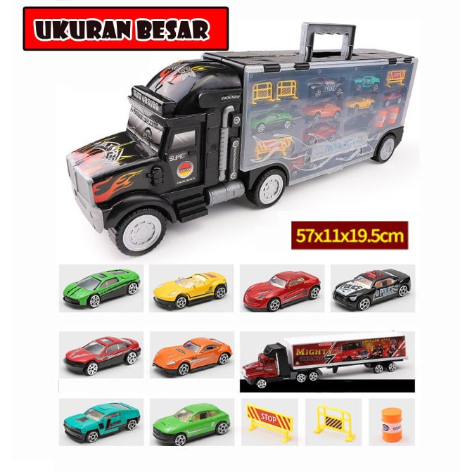 Mainan Truk Kontainer Jumbo 18pcs (mainan container truck isi 8 mobil)