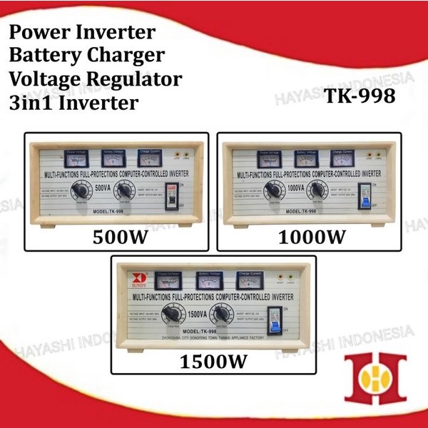 Power Inverter 3 in 1 DC AC Voltage Regulator Charger Cas Aki Otomatis