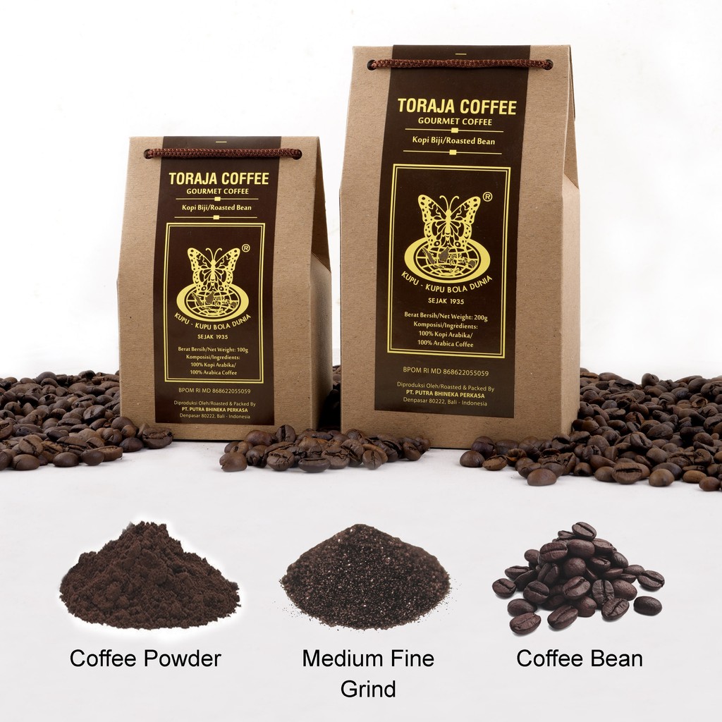 

Kopi Toraja Kemasan Bag Cap kupu Kupu Bola Dunia 100gr | 200gr