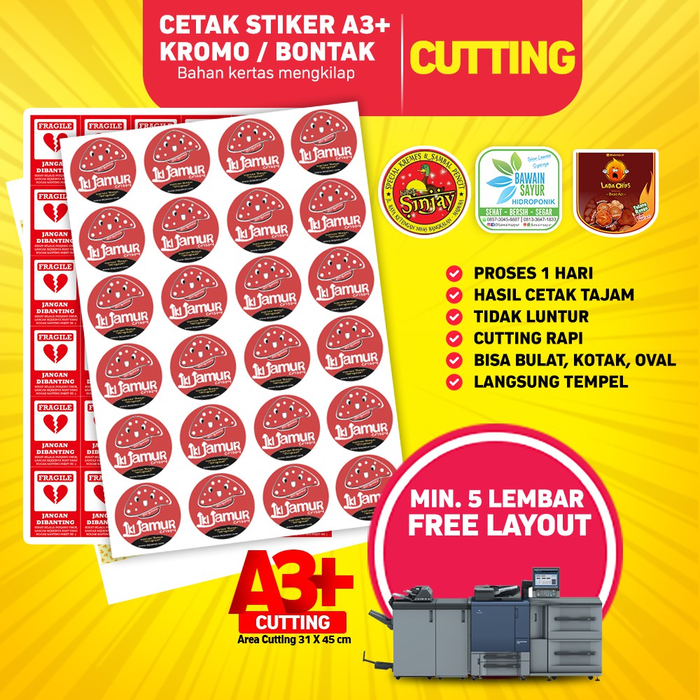 

CETAK STIKER A3+ KROMO / BONTAK + CUTTING