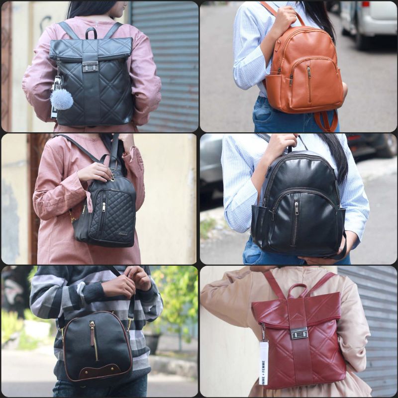 Tas Punggung Wanita Semi Kulit Jinjing Casual Kuliah Backpack Cewek Korean