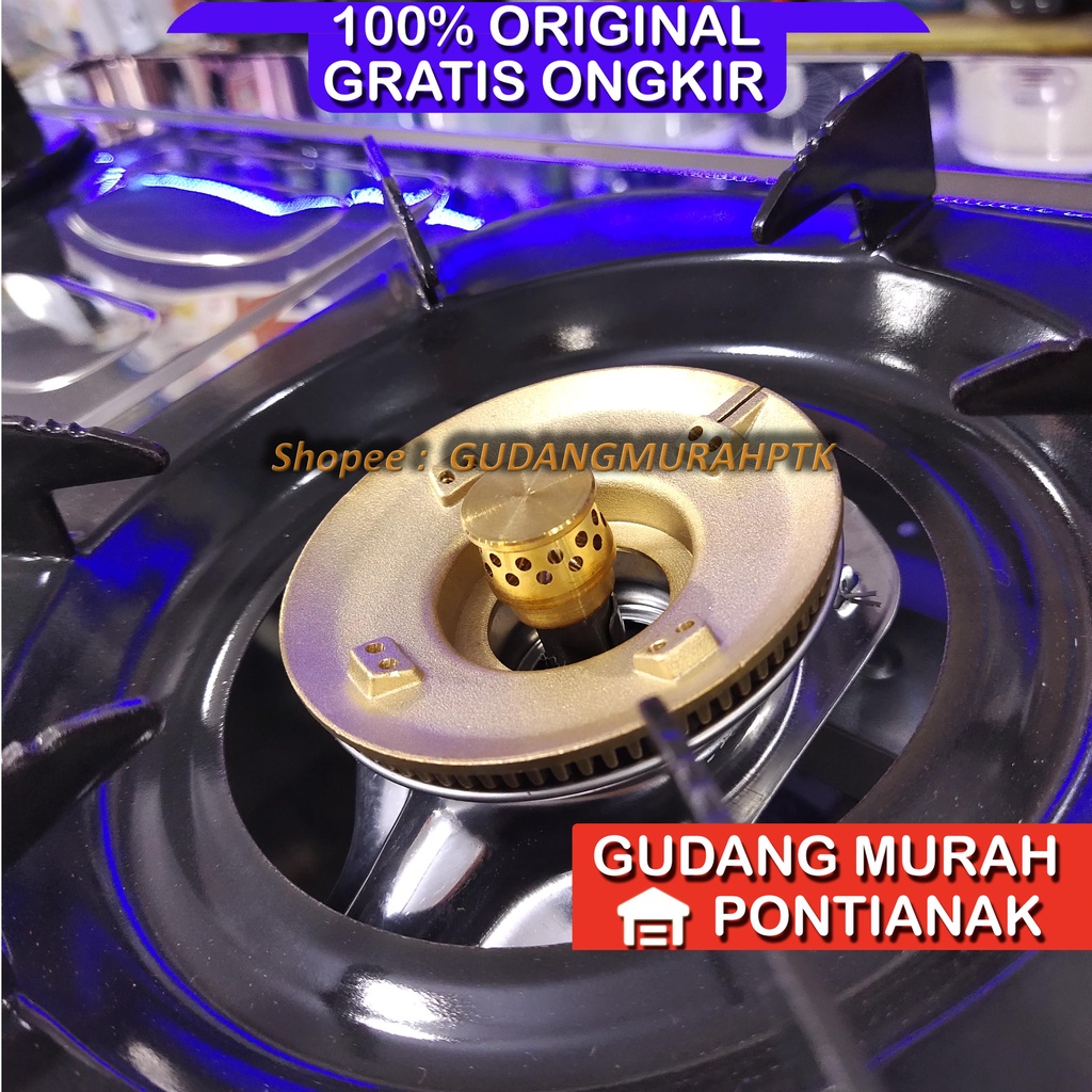 Kompor Gas 2 Tungku JUMBO Motif BUNGA SAKURA API LILIN API BESAR Rinnai RI 712 AF RI712AF 712AF