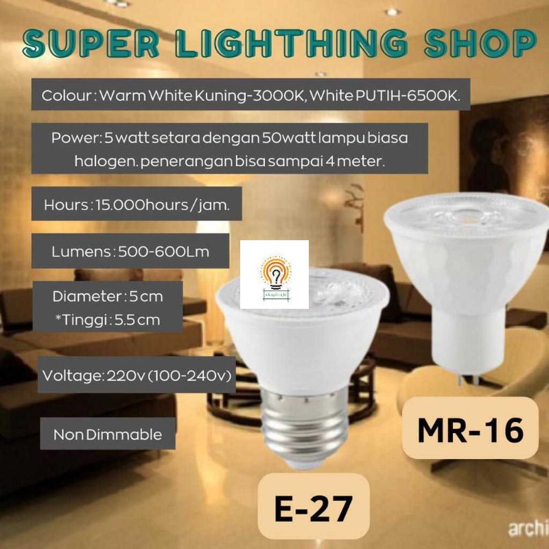 Lampu Halogen LED COB 7W E27 &amp; MR16 Cahaya Putih dan Kuning 220Volt/Spotlight